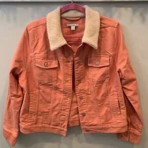 Isaac Mizrahi Women's Sherpa Collar Denim Jacket - Peach